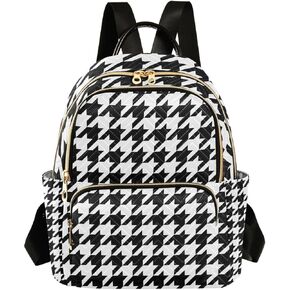 Women Backpack Houndstooth Black White Anti-Theft Travel Backpack with Luggage Belt Lightweight Handbag Lady Purse Roomy Double Zipper Weekend Bag for Everyday Use