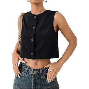 SOLY HUX Women's Button Down Suit Vest Top Casual Sleeveless Button Down Blazer Tank Tops Crop Waistcoat