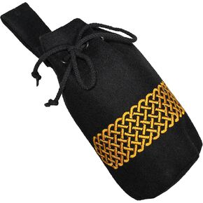 Mythrojan Drawstring Belt Pouch Medieval Woolen Pouch Renaissance Bag LARP Coin Pouch Cosplay Costume Accessories for Medieval Events, Reenactments, Renfair - Black, 8" x 6.5"