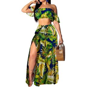 Sexy Two Piece Sets for Women Vacation Elegant Sleeveless Top Long Split Maxi Dress Beach Swimwear