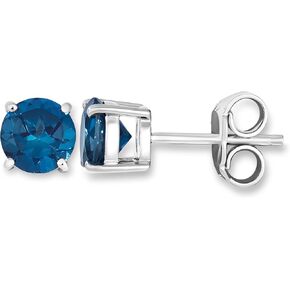 LeVian Smoky Quartz or Blue Topaz Round Stud Earrings for Women - 925 Sterling Silver Studs for Her - June or December Birthstone - Push Back - 2 Carat Unisex Elegant and Timeless Gemstone Earrings