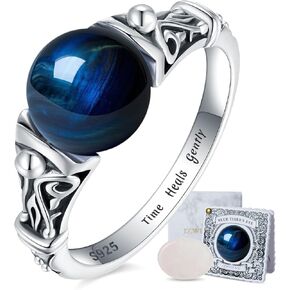 Fidget Spinner Ring for Anxiety Relief - Natural Gemstone 925 Sterling Silver Ring, Christmas Mothers Day Gifts for Mom, Daughter or Her