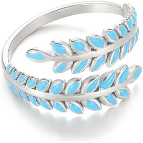 MIFYNN 14K Gold Plated Adjustable Open Ring Dainty Cute Leaf Thumb Non Tarnish Gold Stackable Rings Vintage Unique Boho Western Turquoise Hypoallergenic Jewelry Gift