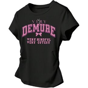SweatyRocks Girl's Bow Letter Graphic Tees Ruched Short Sleeve Crew Neck Y2K T Shirts