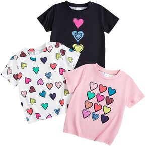 Toddler Girls 3 Pack Cute Graphic Print Short Sleeve T-Shirt Tops for Little Girls Summer Outifit Set