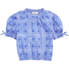 vineyard vines Girls' Clip Dot Smocked Puff Sleeve Top