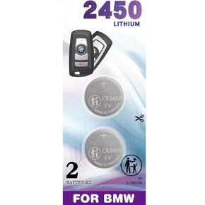 2 Pack CR2450 Key Fob Replacement Batteries for BMW fits 2, 3, 5, 6, 7 Series, X3, X4, etc.320i 320xi 328i 328xi 335i 335is 335xi F22 F45 F46 528i 528xi 535i 535xi 550i 550xi F32 Remote OEM Battery
