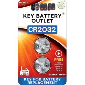CR2032 Key Fob Battery Replacement (2 Pack) – Compatible with Key Fobs That Require CR2032 – Universal Fit – Video Installation Guide Included