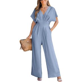 CUPSHE One Piece Jumpsuits for Women Casual Summer V Neck Batwing Sleeve Wide Leg Elegant Overalls Sexy Vacation Outfits in Saudi Arabia
