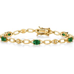 Gem Stone King 18K Yellow Gold Plated Silver Green Created Emerald & White Lab Grown Diamond Tennis Bracelet For Women | 2.14 Cttw | Oval 6X4MM | 7.25 Inches