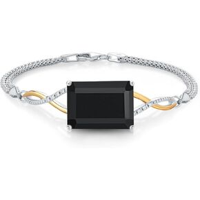 Gem Stone King 925 Silver and 10K Yellow Gold Black Onyx and Lab Grown Diamond Bracelet For Women | 15.14 Cttw | Gemstone December Birthstone | Emerald Cut 18X13MM | 6.5/7/7.5 Inch | Made In Italy