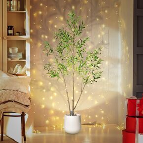 Olive Trees Artificial Indoor, 6FT Tall Faux Olive Tree, Fake Potted Olive Tree, Artificial Plants with Natural Wood Trunk and Lifelike Fruits for Home Room Office Decor and Housewarming Gift