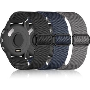 18mm Nylon Sport Elastic Bands Compatible with Garmin Vivoactive 4S, Venu 3S/2S Watch Band, Forerunner 265s/255s, 3 Pack Fabric Loop Wristband Strap Replacement for Men and Women