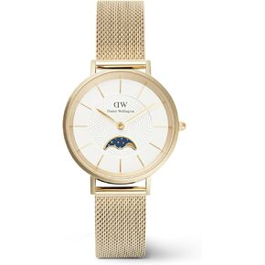 Daniel Wellington Women's Moon Phase Watch - 32mm Round White Moon-Phase Sub-dial, Stainless Steel Case with Interchangeable Mesh Strap, Unique and Elegant Design Wristwatch for Women