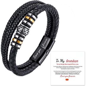 To My Son Bracelet from Mom Braided Leather Bracelet for Men Cool Gifts for Son Grandson Husband