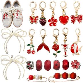 Shoe Charms for Sneakers,20Pcs Shoelaces Charms for Women,Contain Bows/Clips//Pins/bead/Jewelry/Lobster Clasps,Shoelaces Accessories for Boots, Runners,