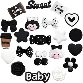 Black and White Shoe Charms for Kids, Cute Decorative Accessories for Clogs and Sandals, Party Favors Set for Kids and Adults, PVC Material Charms for Shoes