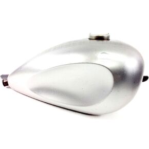 Dished Wassell Motorcycle Gas Tank Mid Mount Tunnel 2 Gallon Two Gal Peanut Style Sportster Bobber Harley Chopper Bayonet Cam Fuel Cap Bung Two 1/4 inch NPT petcock bungs Custom Bike Builder DIY Honda