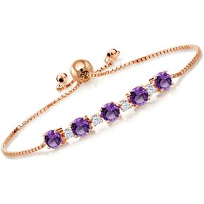 Gemstone Birthstone Tennis Bracelet for Women in 18K Rose Gold Plated Silver | Round 5MM and 2.5MM Accent Stones | Adjustable Bolo Design | Easy-On Easy-Off | Fully Adjustable Up to 9 Inch in Saudi Arabia