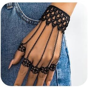 Denifery Dainty Vintage القوطية القوطية سوار الدانتيل السود