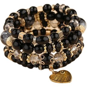 Women Beaded Bracelet Set | Colorful Boho Stackable Trendy Design with Crystal Accents Multilayer Bangle Bracelet | Fashion Stretch Braclets Jewelry for Women