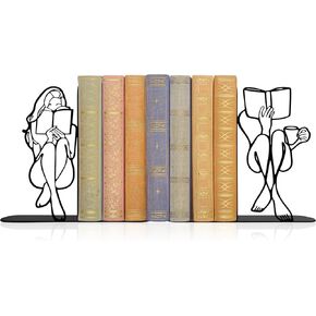 قراءة الكتب الديكور للأرفف - القراءة فتاة القراءة Bookends ، Metal Black Book تنتهي ديكور للكتب الثقيلة ، غرفة نوم المكتبة المدرسية للسيدات ، هدية عشاق الكتب