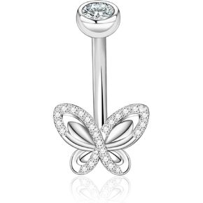 925 Sterling Silver Butterfly Belly Button Rings for Women Hypoallergenic 15G Navel Ring Navel Barbell Stud Summer Beach Belly Button Stud Y2k Navel Piercing Jewelry
