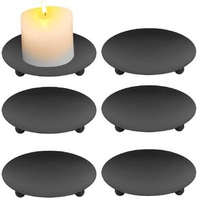 TIED RIBBONS Plate Holders Set of 6 Black Pillar Candle Holder Metal Candle Holders for Pillar Candles, Table Centerpiece Iron Candle Stand for Diwali Decorations, Ganesh Chaturhti