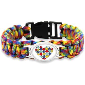 ZKXXJ Autism Puzzle Bracelet for Men Women,Paracord Rope Survival Bracelets Autism Dad Autism Mom Cuff Bracelets Bangle for Adults,Colorful Autism Awareness Puzzle Ribbon Bangle Autistic Jewelry
