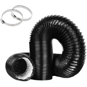 Sunstream 8 بوصة 16 قدم تجفيف تنفيس خرطوم مرنة الألومنيوم مرنة Ducting Ducting Duck Dust Hose لتهوية HVAC تشمل 2 المشابك