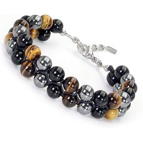 Haskare Triple Protection Bracelet للرجال ، الحجر الطبيعي Tiger Eye Hematite Obsidian 8mm Men Jewelry Hompts Healing Crystal Beads سوار متين