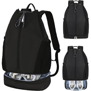 mygreen Gym Drawstring Backpack with Shoe Compartment – Waterproof Sports Bag, Lightweight & Breathable for Gym, Travel, Yoga | Large Capacity, Foldable Design Black