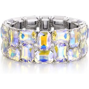 Brilove Women's Women Wiming Crystal Emerald Cut Stretch Bangle Braceal