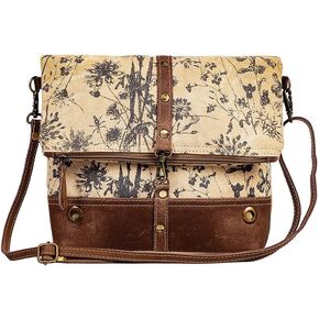 Myra Bag Crossbody Bag for Women - Western Upcycled Canvas & Leather Shoulder Handbag Brown