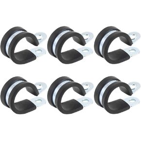 X AUTOHAUX 6pcs 22mm 0.87 Inch R-Shape Automotive Marine Clamps, Black, Zinc Plated Steel, Rubber Cushioned, Insulated, for Tube Pipe Wire Installation