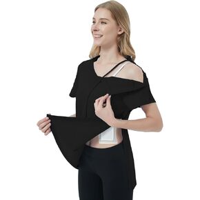 Women's Post Shoulder Surgery Shirts Clothes After Rotator Cuff Surgery Chemo Port Access T Shirt with Snaps in Saudi Arabia