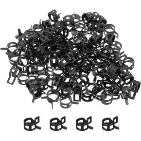 MECCANIXITY 100 Pcs Fuel Line Clamps Spring Band Hose Clamps, 11mm Silicone Air Tube Vacuum Hose Water Pipe Low Pressure Clamps Assortment Kit, Black
