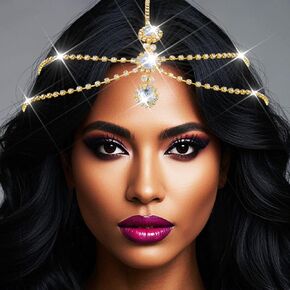 Catery Head Chain Jewelry Rhinestones Gold Headpiece Crystal Hair Jewelry for Women