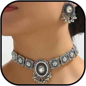 مجموعات مجوهرات هاري وهنري الهندية للنساء jhumkas أقراط القلادة الهندية.