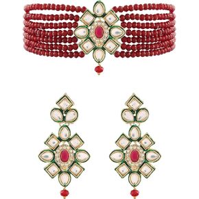 أنا جواهر الذهب مطلي بالذهن إندين زفاف بوليوود قلادة طلقة مع كوندان والخرز للنساء (K7207)