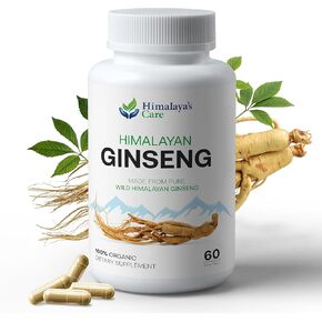 Panax Ginseng Supplement 1000mg - 60 Vegan Capsules - Korean Red Ginseng Extract Root Powder Pills for Men and Women - for Natural Energy, Focus, Immune Support, Vitality & Stamina