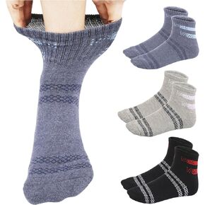 Men Cotton Ankle Socks Soft Comfortable Durable Breathable Reinforced Double Layer Cushioned Geometric Zig Zag Patterns 3 Pack Black, Melange Grey, Melange Blue.