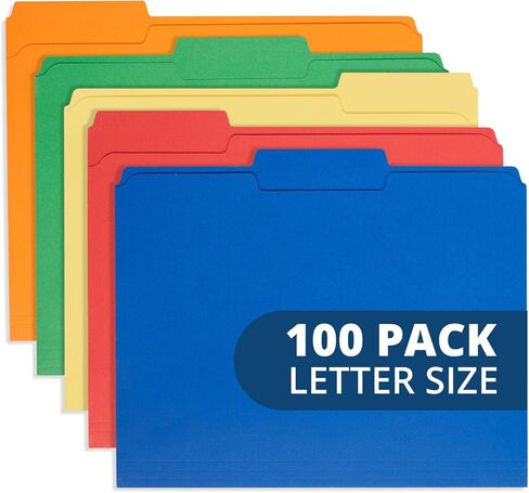 100 Blue Summit Supplies 1/3 Cut, File Folders, Letter Size, Assorted Colors, Including Blue, Red, Green, Yellow & Orange File Folders, 100 Pack in Saudi Arabia