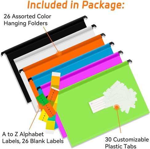 Hanging File Folder with Tab,BOENFU 24 Pack File Folder for School Home Work Office Organization(Letter Size, 5 Colors, 25-Pack,2 Markers) in Saudi Arabia