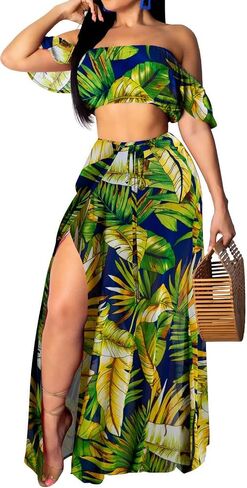 Sexy Two Piece Sets for Women Vacation Elegant Sleeveless Top Long Split Maxi Dress Beach Swimwear in Saudi Arabia