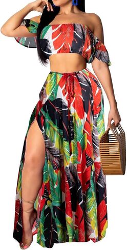Sexy Two Piece Sets for Women Vacation Elegant Sleeveless Top Long Split Maxi Dress Beach Swimwear in Saudi Arabia