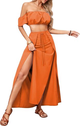 Sexy Two Piece Sets for Women Vacation Elegant Sleeveless Top Long Split Maxi Dress Beach Swimwear in Saudi Arabia