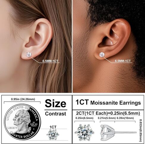 أقراط مسمار مويسانيت ، مختبر VVSI Clarity Round Cut ابتكر Mossanite 18K من الذهب الأبيض المطلي 925 بأربعة أقراط الفضة الاسترليني للنساء الرجال in Saudi Arabia