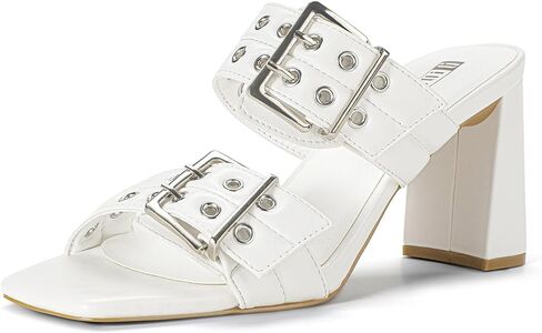 IDIFU IN3 Square Open Toe Heels Double Buckle Slip On Chunky Low Block Short Heel Sandals for Women Summer Trendy Comfortable Fashion Party Prom Dress Shoes Eyelets Belt Strap Slide Mule Heels in Saudi Arabia