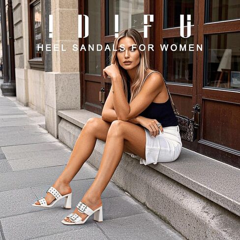 IDIFU IN3 Square Open Toe Heels Double Buckle Slip On Chunky Low Block Short Heel Sandals for Women Summer Trendy Comfortable Fashion Party Prom Dress Shoes Eyelets Belt Strap Slide Mule Heels in Saudi Arabia
